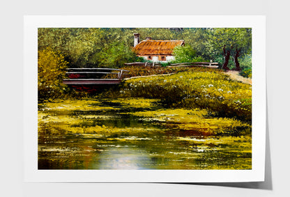 Lake With Bridge View Oil Painting Wall Art Limited Edition High Quality Print Unframed Roll Canvas None