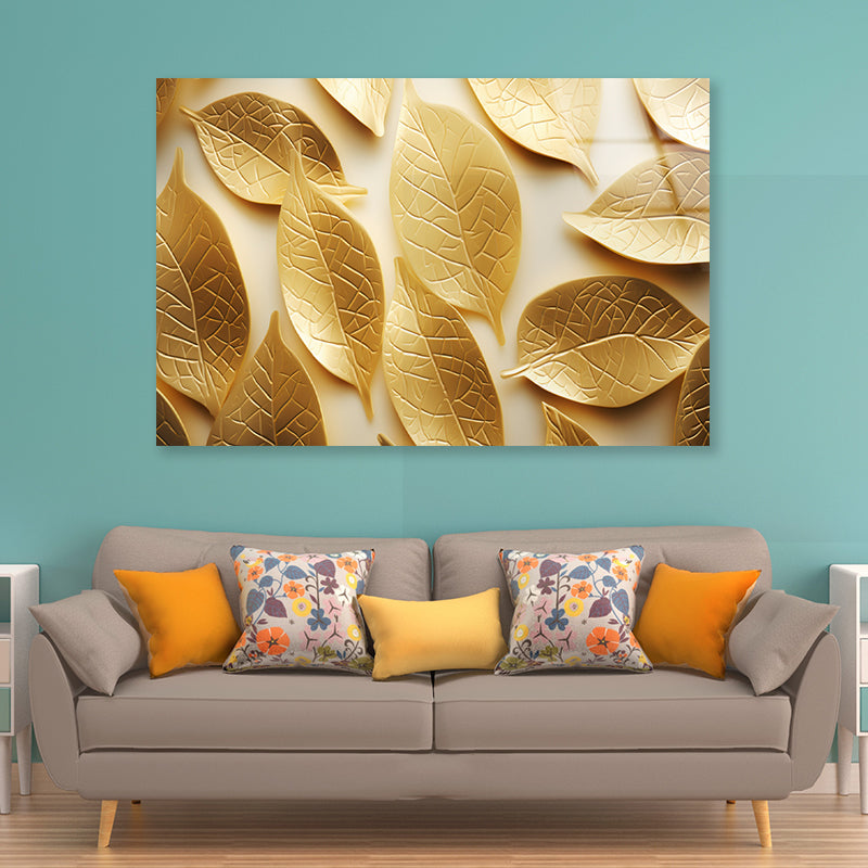 Close-Up of Golden Leaves Acrylic Glass Print Tempered Glass Wall Art 100% Made in Australia Ready to Hang