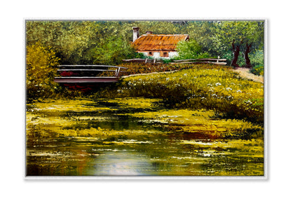 Lake With Bridge View Oil Painting Wall Art Limited Edition High Quality Print Canvas Box Framed White