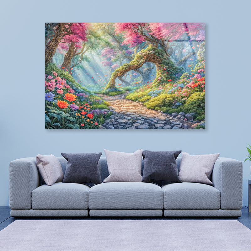 View of a Garden Filled With Colorful Flowers Acrylic Glass Print Tempered Glass Wall Art 100% Made in Australia Ready to Hang