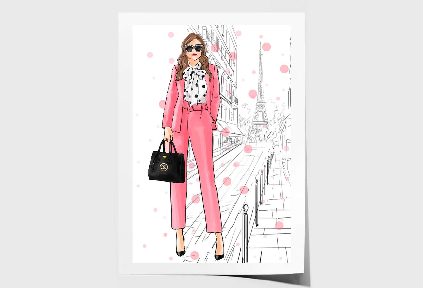 Stylish Boss Lady And Her Handbag Wall Art Limited Edition High Quality Print Unframed Roll Canvas None