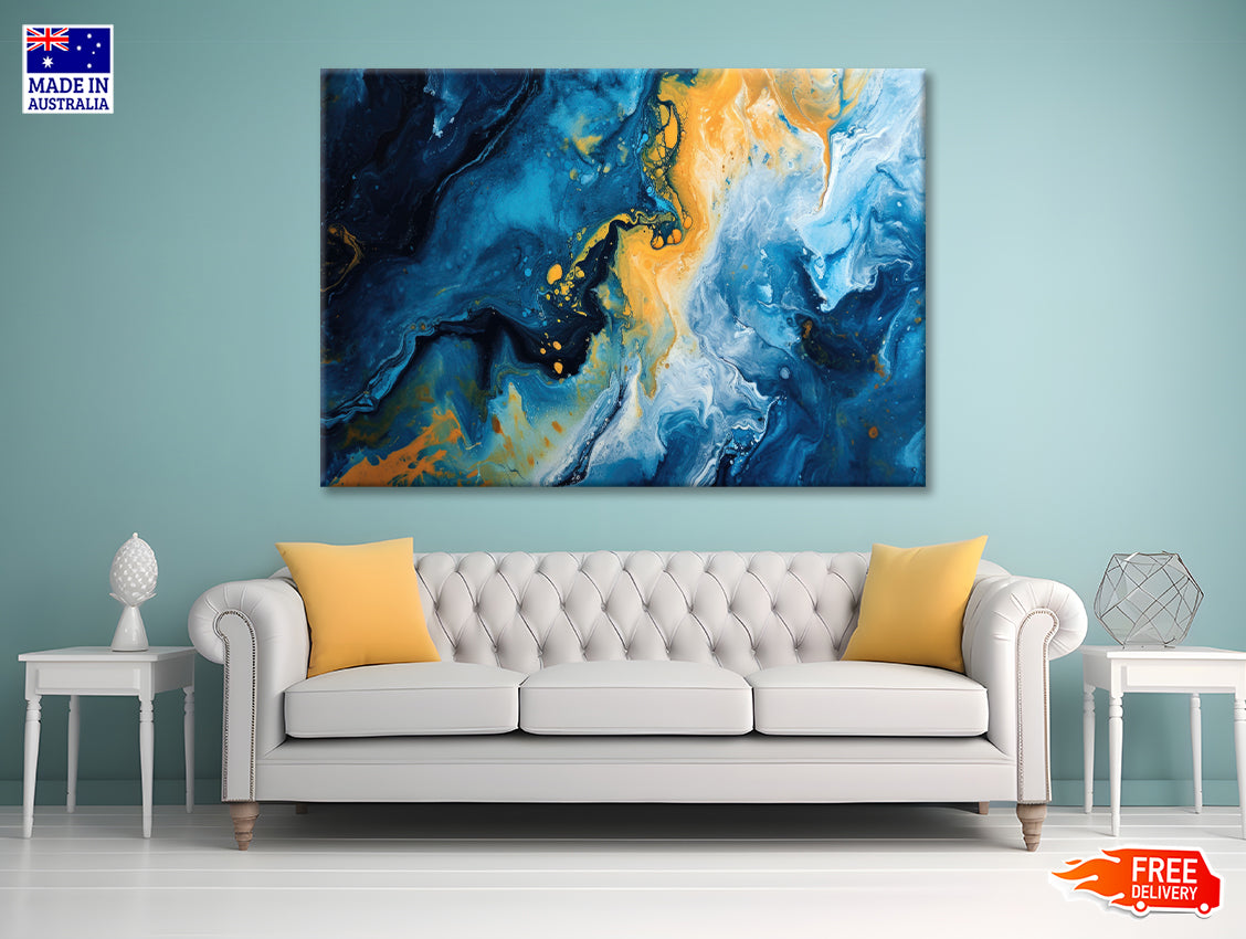 Abstract Marble Blue & Yellow Oil Paint Print 100% Australian Made