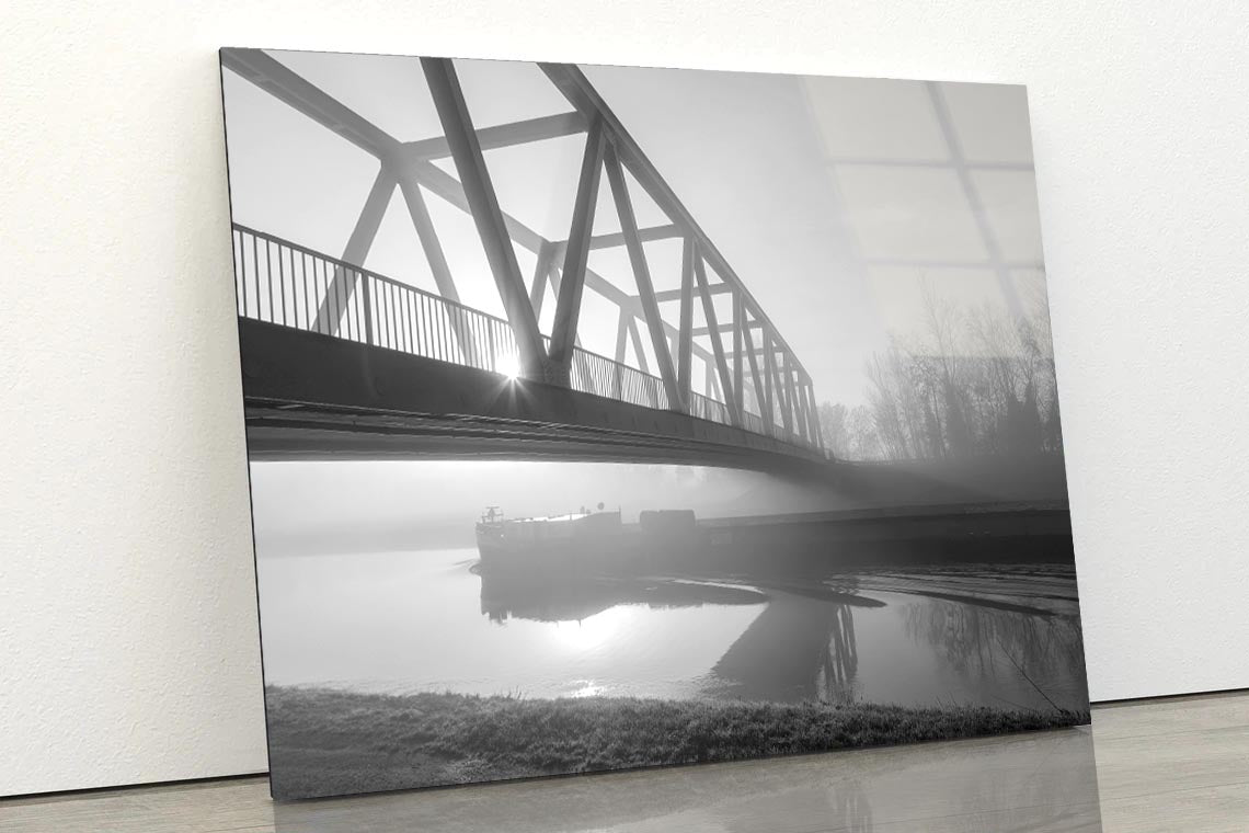 Bridge Over the Mittel land Canal in The Morning Fog Acrylic Glass Print Tempered Glass Wall Art 100% Made in Australia Ready to Hang