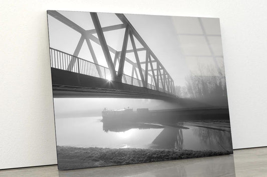 Bridge Over the Mittel land Canal in The Morning Fog Acrylic Glass Print Tempered Glass Wall Art 100% Made in Australia Ready to Hang