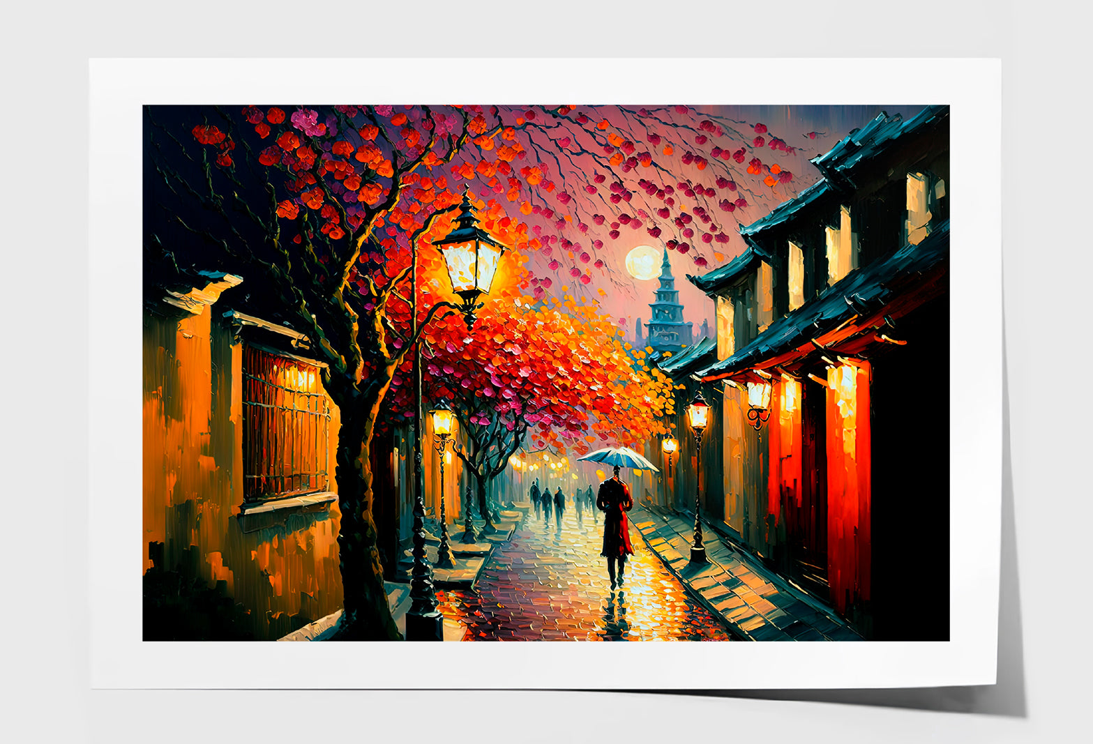 Ancient City Street In Japan During Spring Season Oil Painting Wall Art Limited Edition High Quality Print Unframed Roll Canvas None