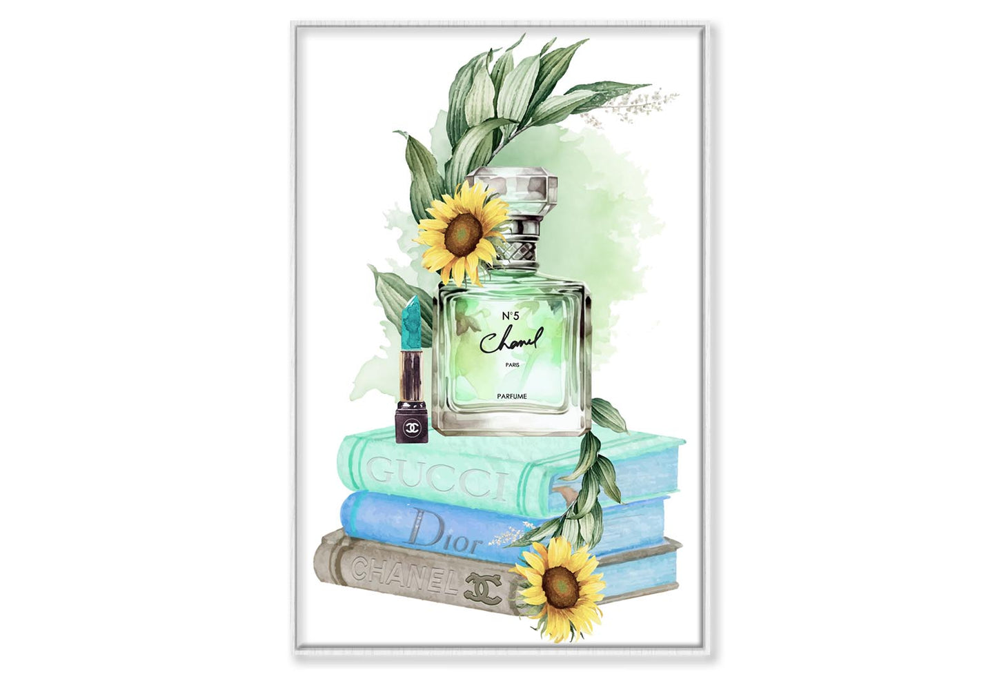 Sunflower Perfume Wall Art Limited Edition High Quality Print Canvas Box Framed White