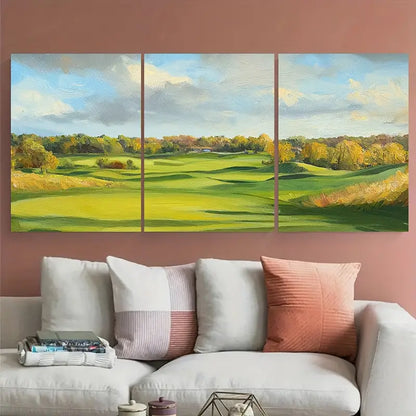 3pcs Valhalla Golf Course Vibrant Green Metal Print Ready to Hang Art