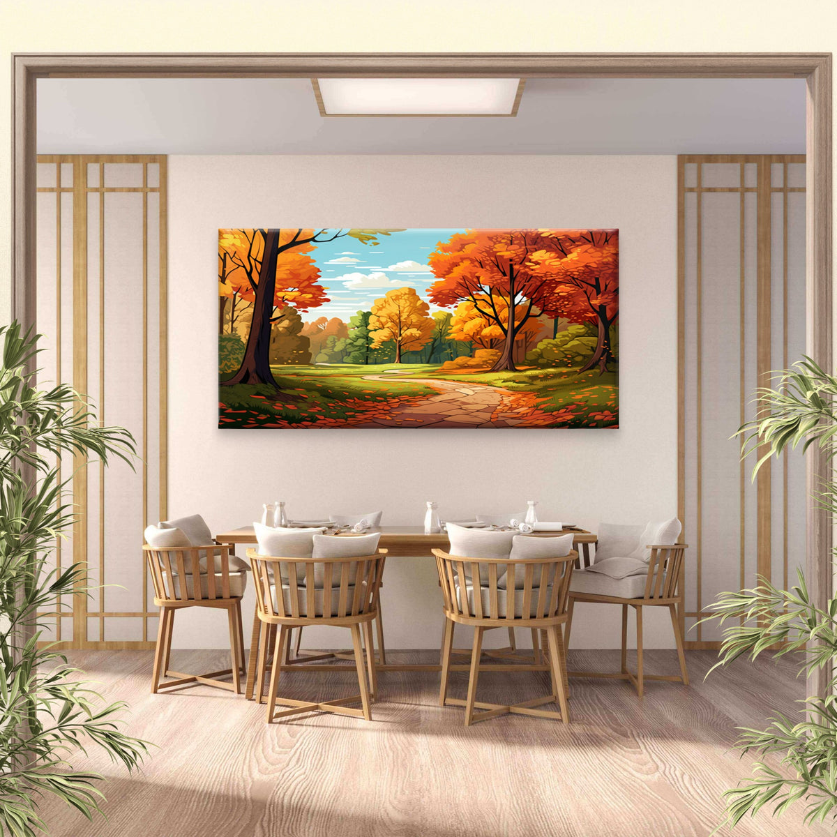 Autumn Forest Path Tree Nature Foliage Wall Art Canvas Office Home Framed 120x60cm
