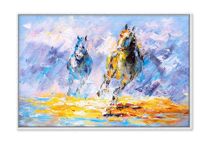 Running Horses Watercolor Painting Wall Art Limited Edition High Quality Print Canvas Box Framed White