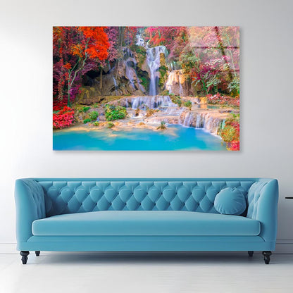 Waterfall In Rain Forest   Acrylic Glass Print Tempered Glass Wall Art 100% Made in Australia Ready to Hang