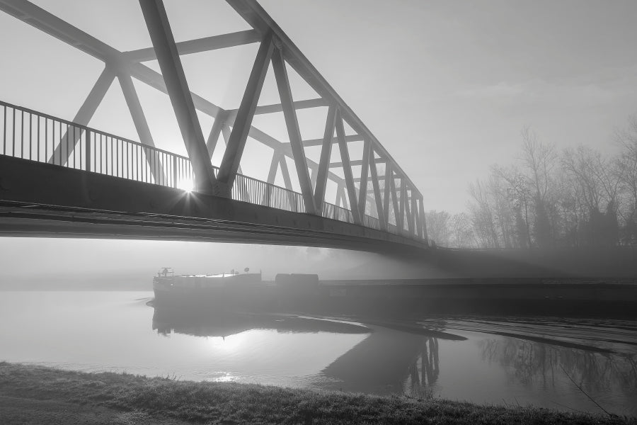 Bridge Over the Mittel land Canal in The Morning Fog Acrylic Glass Print Tempered Glass Wall Art 100% Made in Australia Ready to Hang