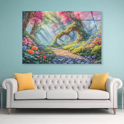 View of a Garden Filled With Colorful Flowers Acrylic Glass Print Tempered Glass Wall Art 100% Made in Australia Ready to Hang