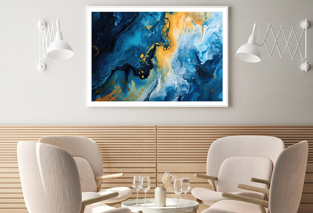 Abstract Marble Blue & Yellow Oil Paint Home Decor Premium Quality Poster Print Choose Your Sizes