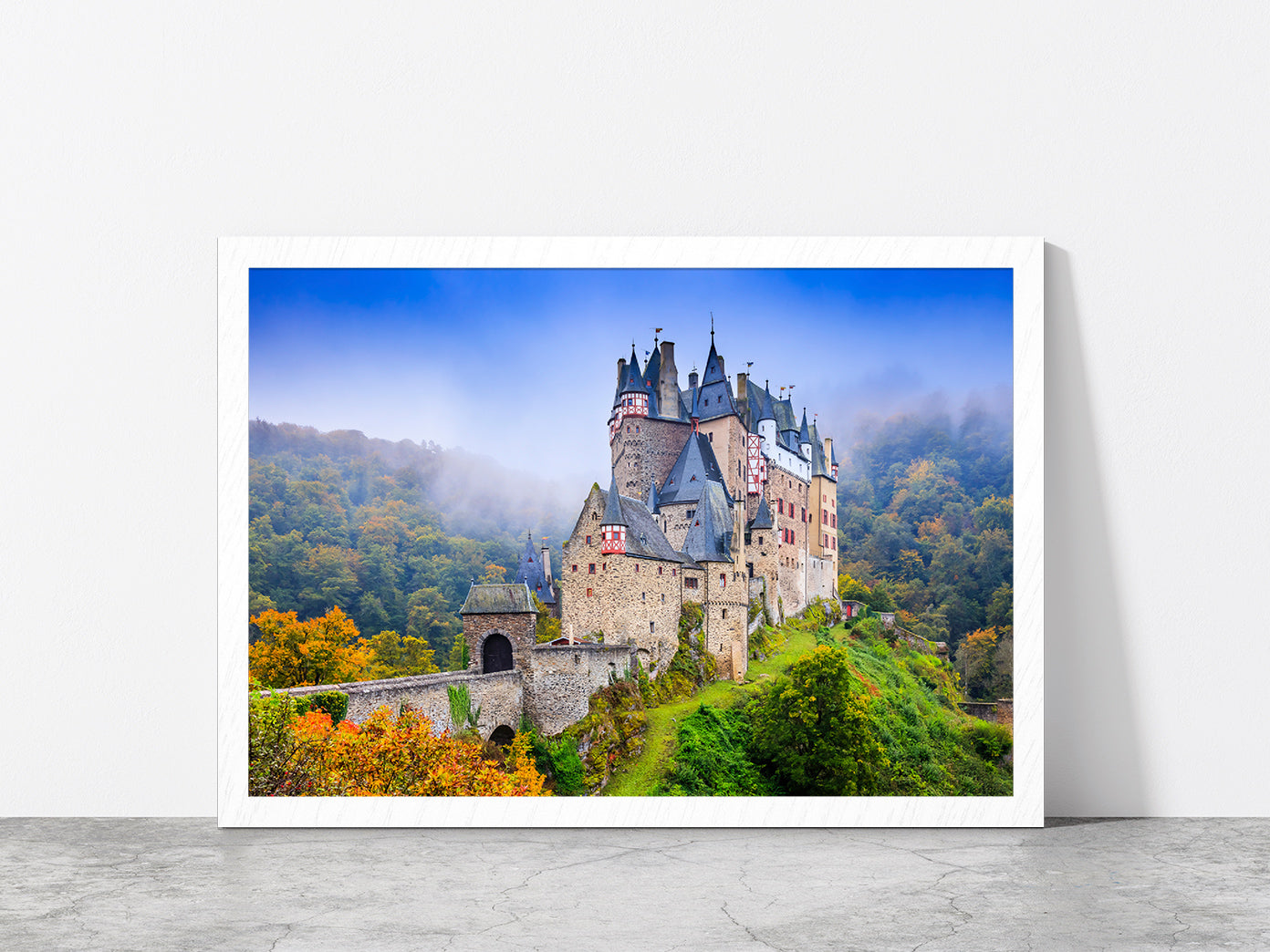 Medieval Castle On The Hills Glass Framed Wall Art, Ready to Hang Quality Print Without White Border White