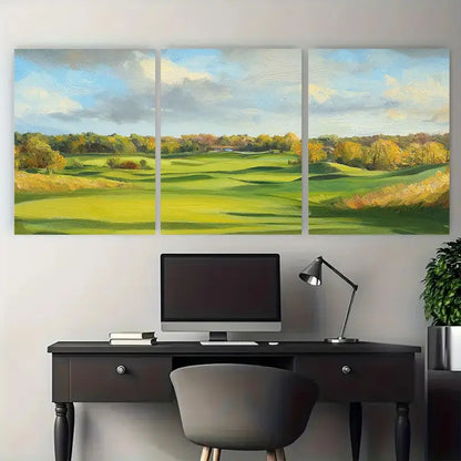 3pcs Valhalla Golf Course Vibrant Green Metal Print Ready to Hang Art