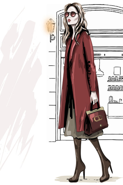 Modern Girl with Her Red Coat Fashion Art Print 100% Australian Made