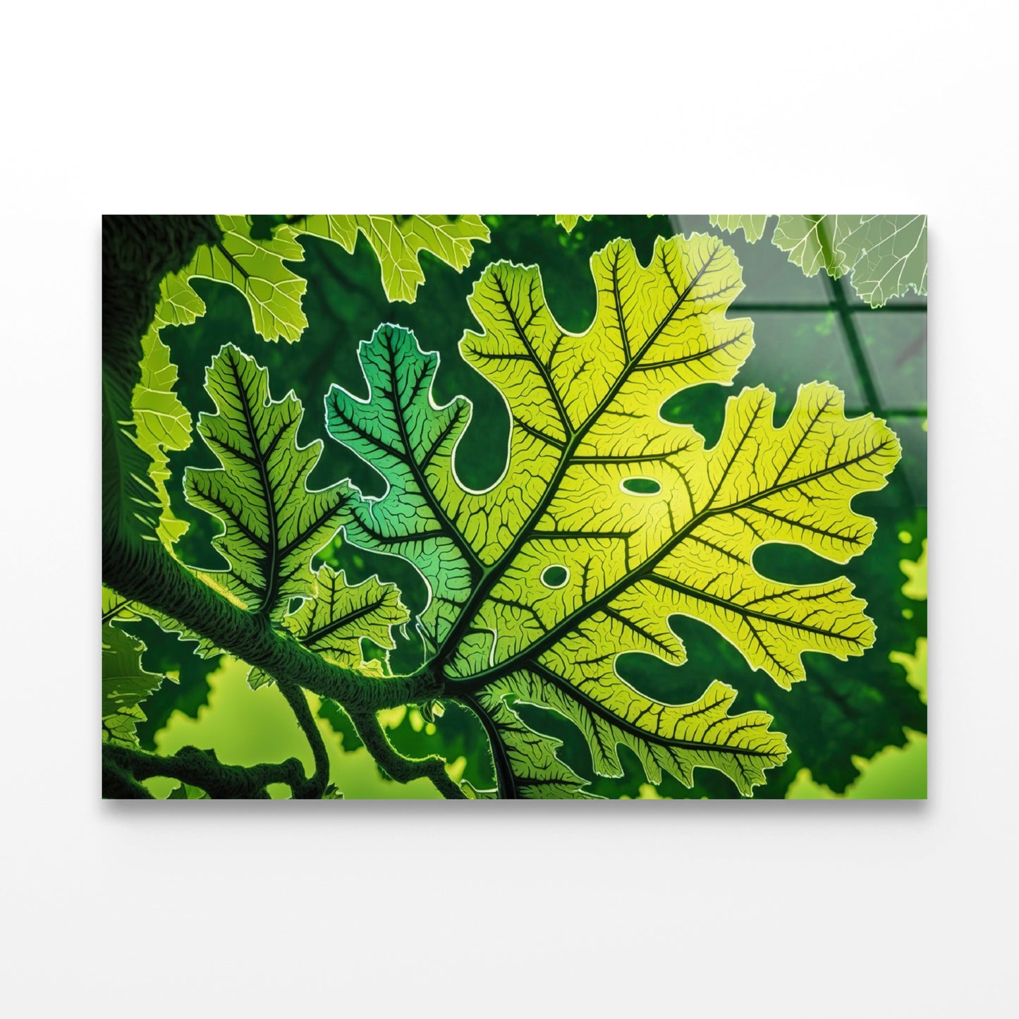 Close-Up Photo of A Green Leaf Acrylic Glass Print Tempered Glass Wall Art 100% Made in Australia Ready to Hang