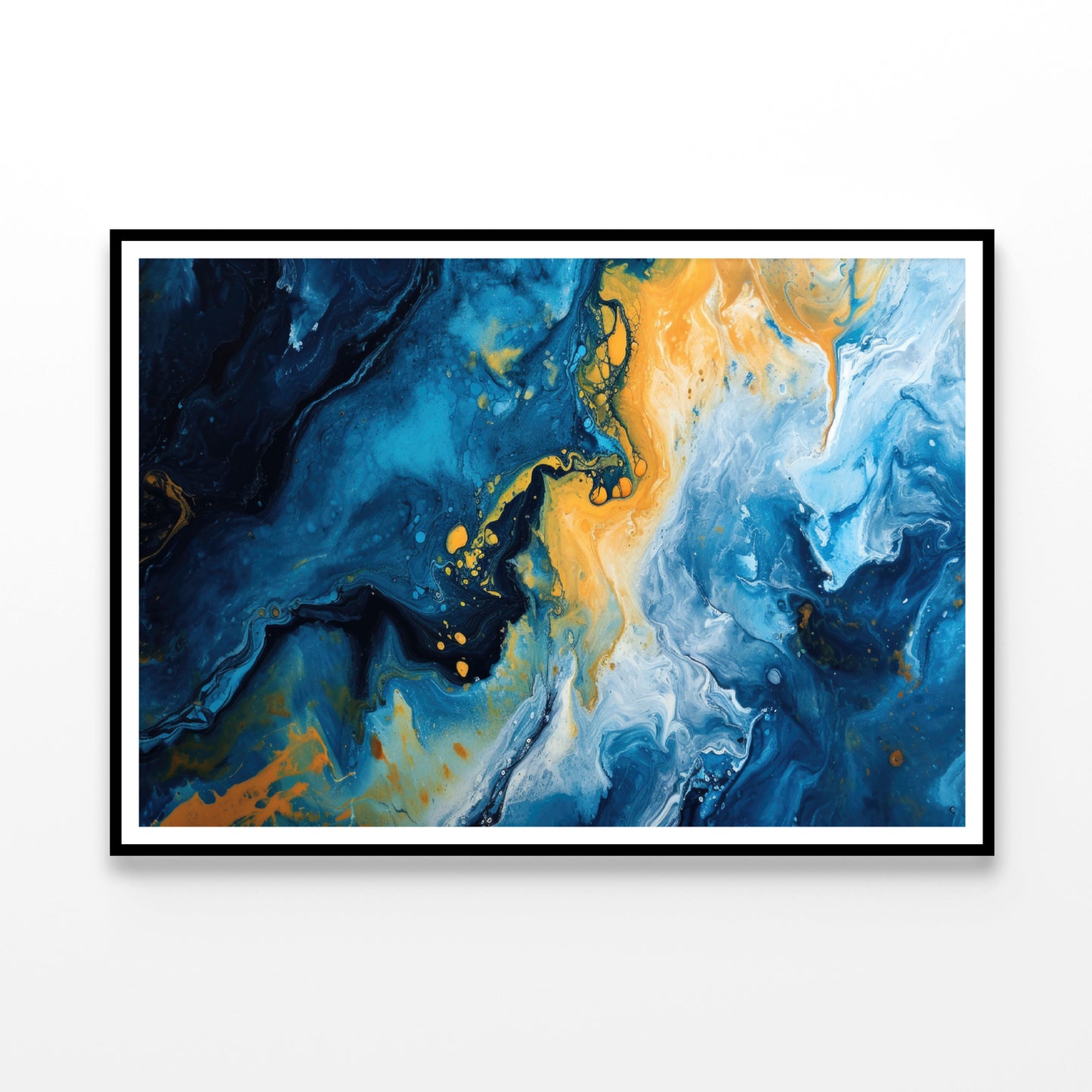 Abstract Marble Blue & Yellow Oil Paint Home Decor Premium Quality Poster Print Choose Your Sizes