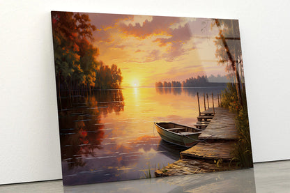 A Sunset over a Lake with Trees and Clouds Acrylic Glass Print Tempered Glass Wall Art 100% Made in Australia Ready to Hang