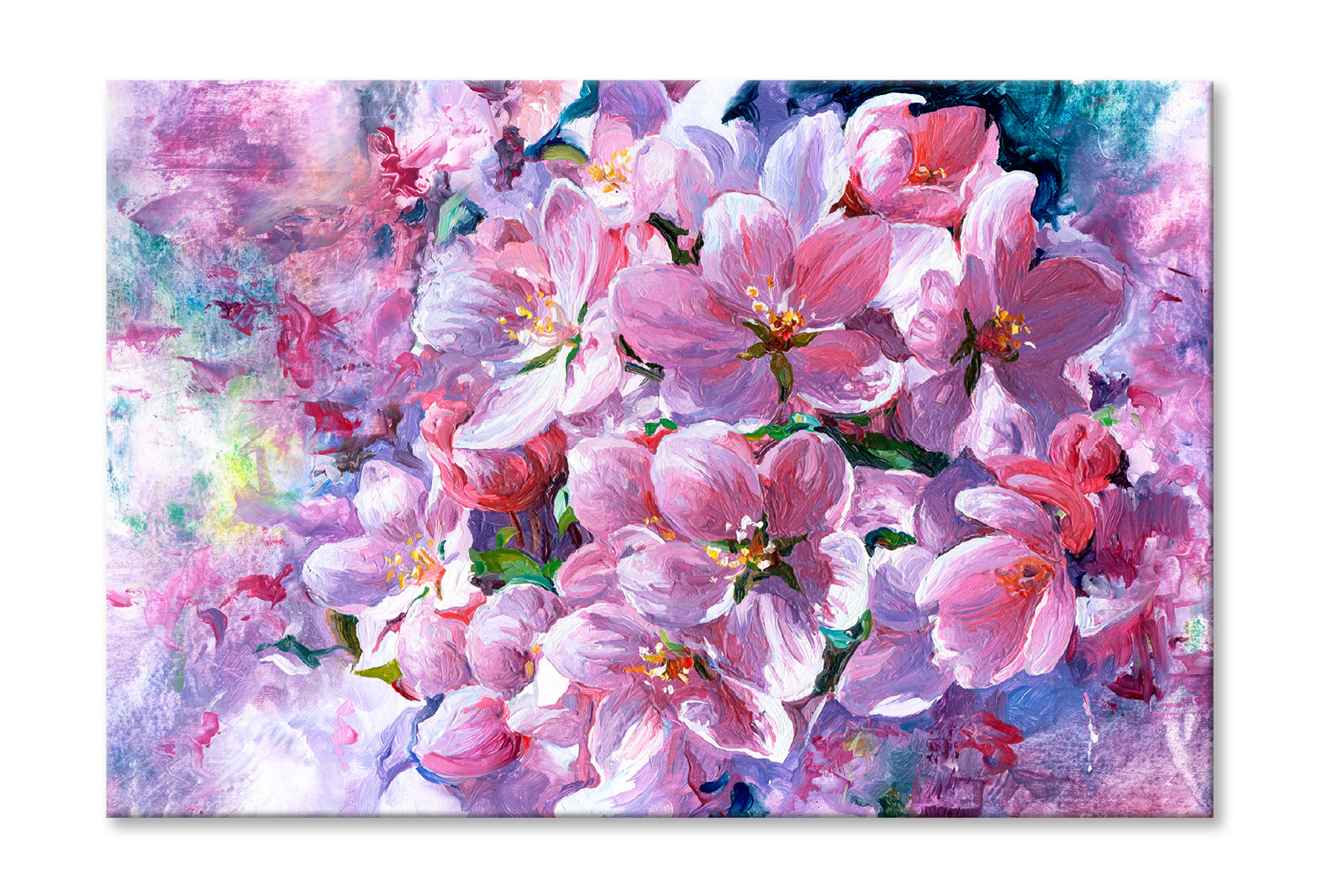 Branch Of Pink Flowers Oil Painting Wall Art Limited Edition High Quality Print Stretched Canvas None