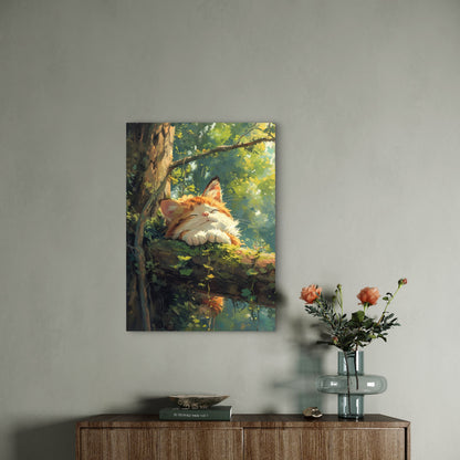 Ginger Tabby Cat Sleeping Tree 60x90cm Metal Print Ready to Hang