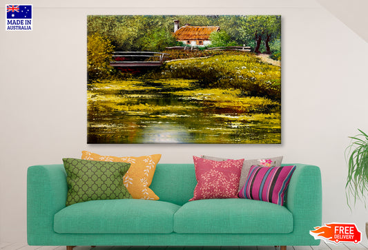 Lake With Bridge View Oil Painting Wall Art Limited Edition High Quality Print