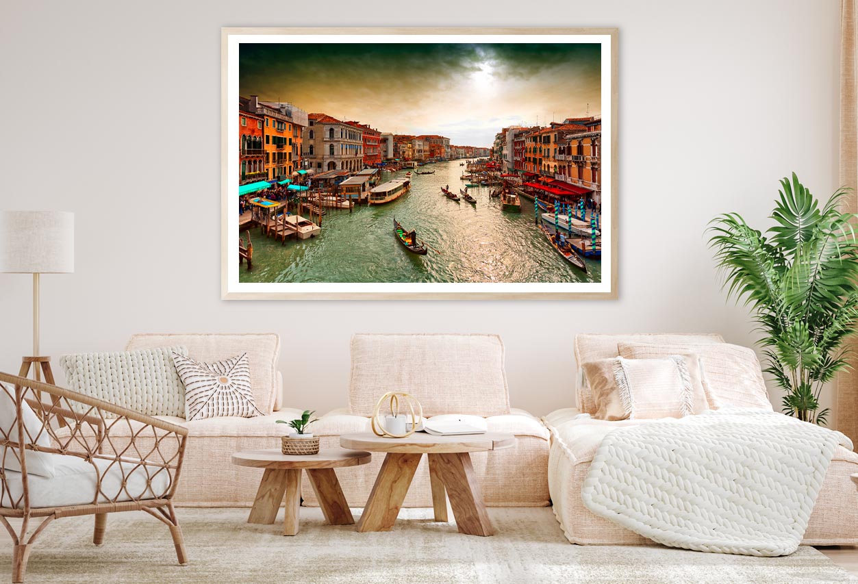 Boats And Gondolas on The Grand Canal of Venice, View from Bridge Rialto Home Decor Premium Quality Poster Print Choose Your Sizes