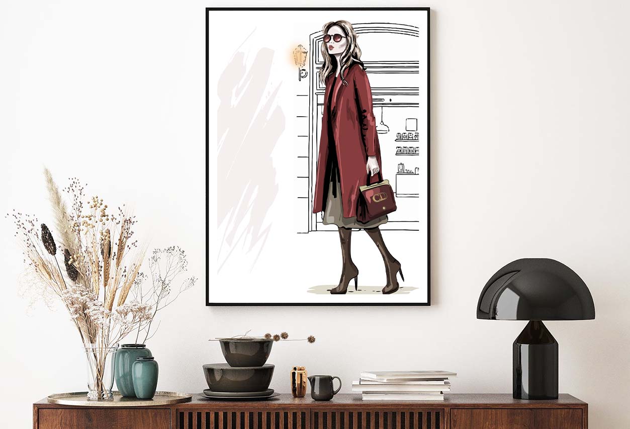 Modern Girl with Her Red Coat Fashion Art Design Home Decor Premium Quality Poster Print Choose Your Sizes