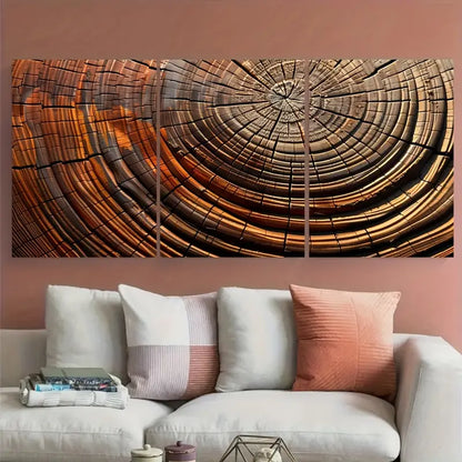 3pcs Wood Tree Rings Dark Brown Red Metal Print Ready to Hang Art