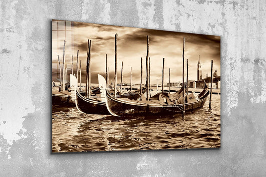 Boats on Sea Vintage UV Direct Aluminum Print Australian Made Quality