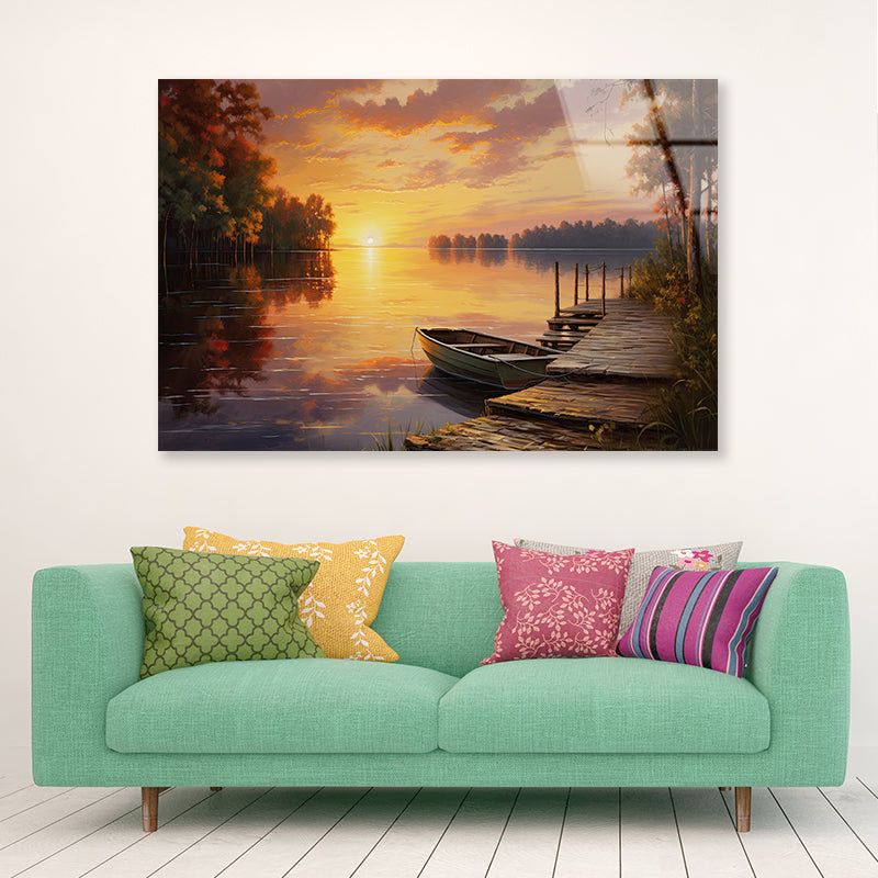 A Sunset over a Lake with Trees and Clouds Acrylic Glass Print Tempered Glass Wall Art 100% Made in Australia Ready to Hang