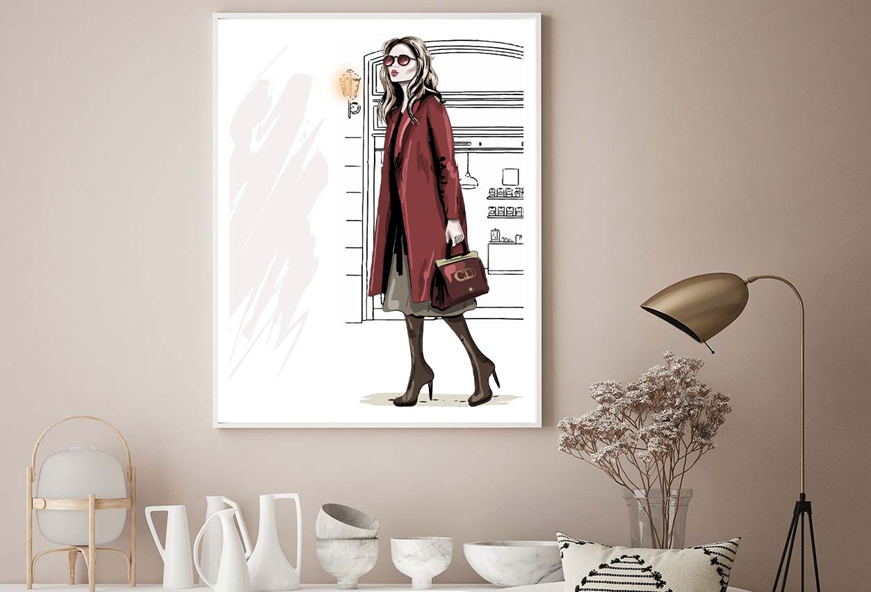 Modern Girl with Her Red Coat Fashion Art Design Home Decor Premium Quality Poster Print Choose Your Sizes