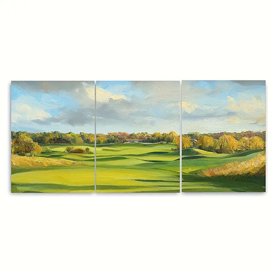 3pcs Valhalla Golf Course Vibrant Green Metal Print Ready to Hang Art