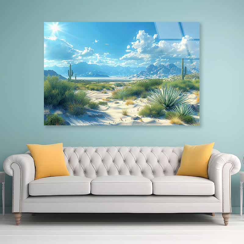 Plants under a Cloudy Sky with Mountains Acrylic Glass Print Tempered Glass Wall Art 100% Made in Australia Ready to Hang