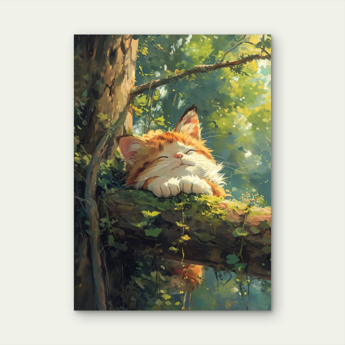 Ginger Tabby Cat Sleeping Tree 60x90cm Metal Print Ready to Hang