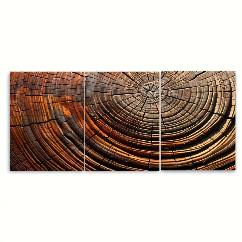 3pcs Wood Tree Rings Dark Brown Red Metal Print Ready to Hang Art