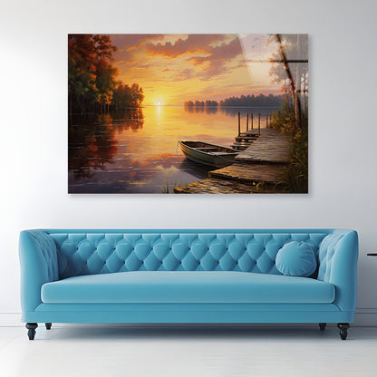 A Sunset over a Lake with Trees and Clouds Acrylic Glass Print Tempered Glass Wall Art 100% Made in Australia Ready to Hang