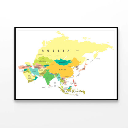 Asia Map Highly Detailed Home Decor Premium Quality Poster Print Choose Your Sizes