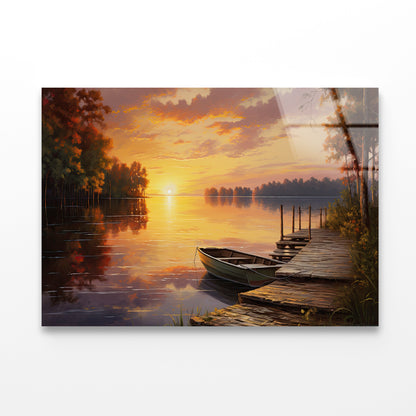 A Sunset over a Lake with Trees and Clouds Acrylic Glass Print Tempered Glass Wall Art 100% Made in Australia Ready to Hang