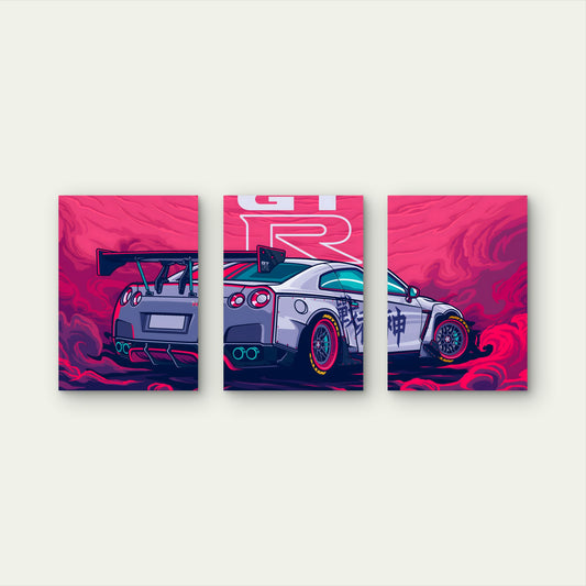 3pcs Magenta Nebulous Street Tuning Metal Print Ready to Hang Art