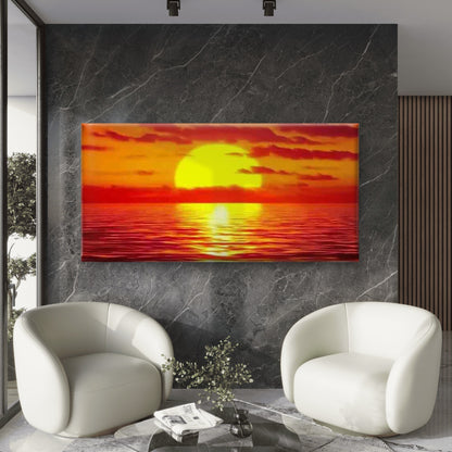 Golden Sunset Glow Wall Art Canvas Office Home Room Framed 120x60cm