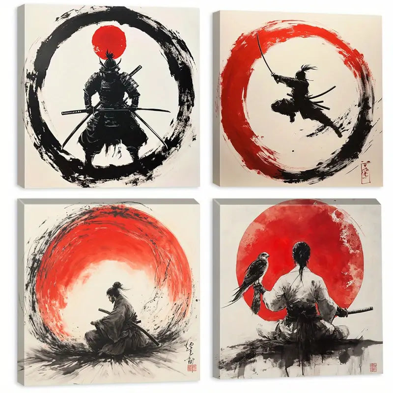 4pcs Japanese Samurai Art JSA Wall Art Canvas Framed