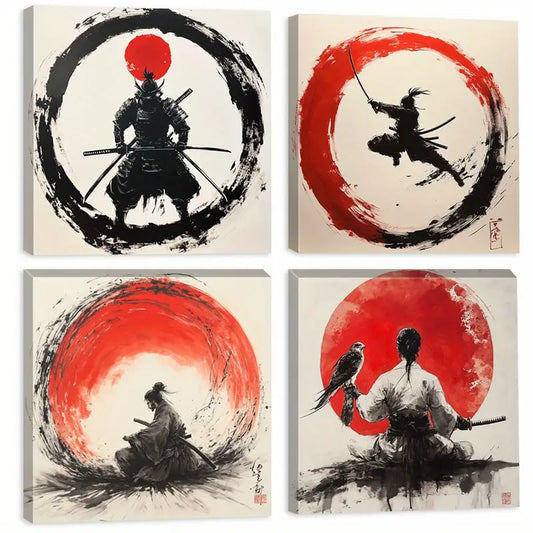 4pcs Japanese Samurai Art JSA Wall Art Canvas Framed