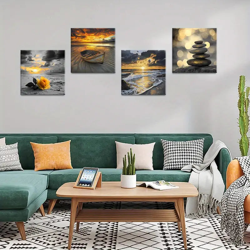 4pcs Beach Scenes  Wall Art Canvas Framed