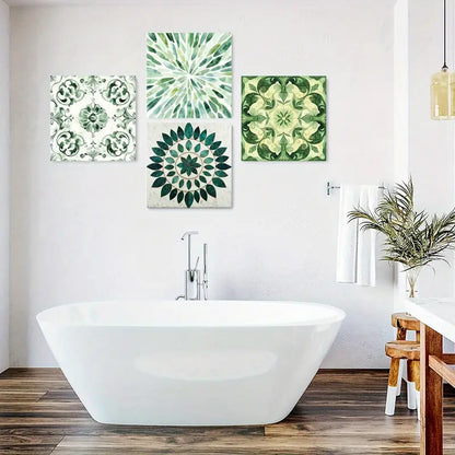 4pcs Symmetrical Watercolor Nature Wall Art Canvas Framed