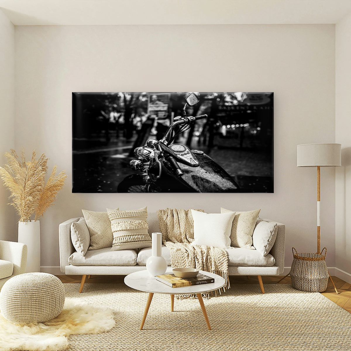 Black And White Motorcycle View Wall Art Canvas Office Home Room Framed 120x60cm