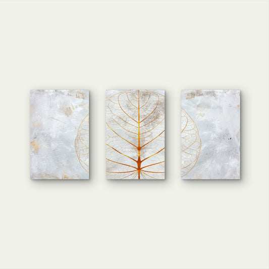3pcs Luxury Abstract Golden Leaf Texture Wall Art Set Canvas Framed 50x70cm - High Quality Print 100% Australian Made Wall Canvas Ready to Hang
