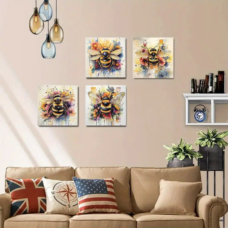 4pcs  Art Paintings Bee a BL Wall Art Canvas Framed