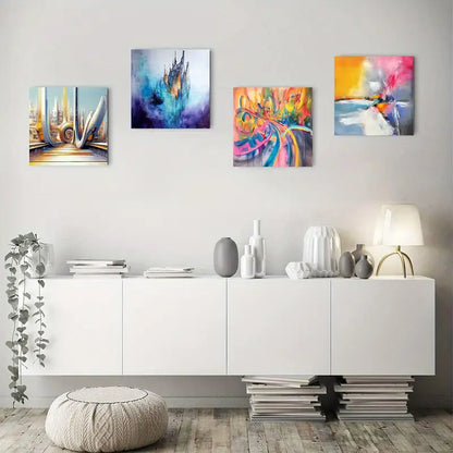 4pcs Colorful Paint Textured Abstrac Wall Art Canvas Framed