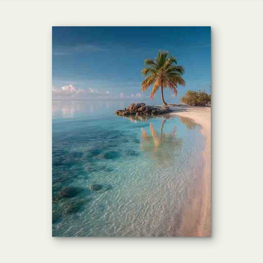 Palm Tree Arching Over a Lagoon 60x90cm Metal Print Ready to Hang